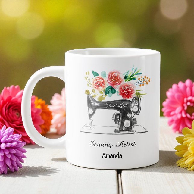 Sewing Machine Dressmaker Black White Large Coffee Mug (Creator Uploaded)