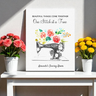 Sewing Machine Dressmaker Black White Quote Canvas Print