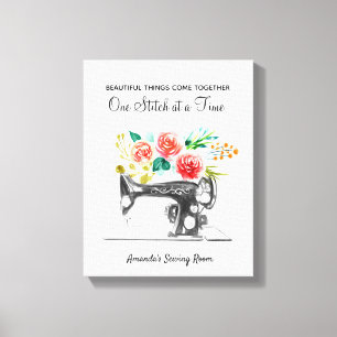 Sewing Machine Dressmaker Black White Quote Canvas Print