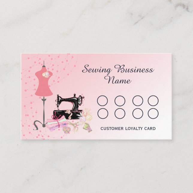 Sewing Machine Fabric Quilting Pink Business  Loyalty Card (Front)