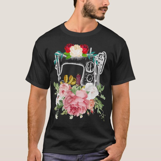 Sewing Machine Floral Flower Sewing Machine Gift T-Shirt (Front)