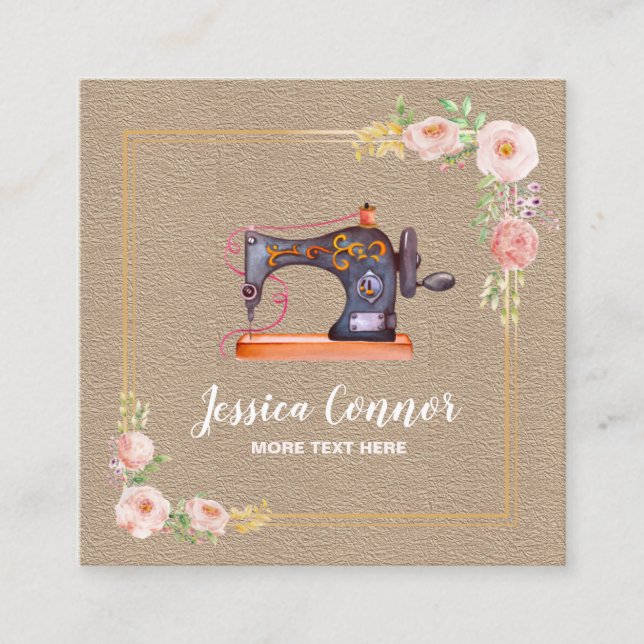 Sewing machine floral kraft business card (Front)