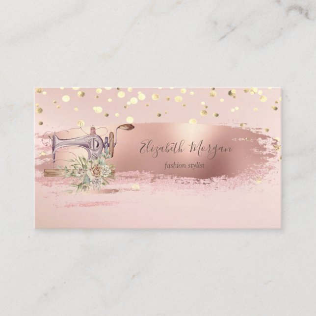 Sewing Machine Gold Confetti, Brush Stroke  Business Card (Front)