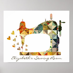 Sewing Machine Patchwork Quilt Poster