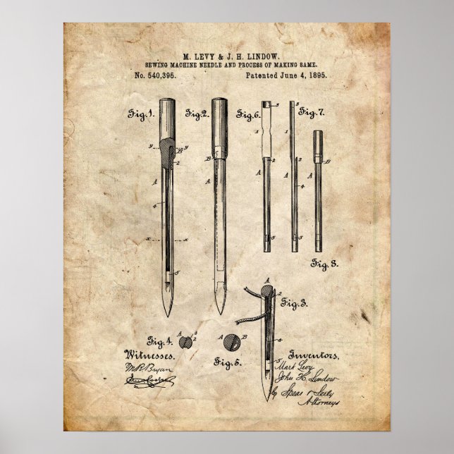 Sewing Machine Patent Poster (Front)