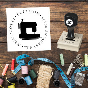 sewing machine ROUND RETURN ADDRESS Rubber Stamp