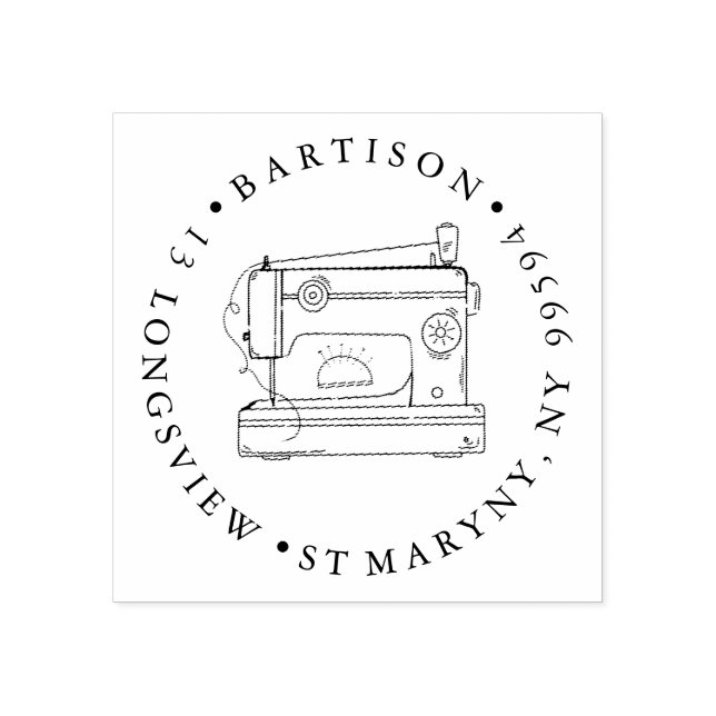 sewing machine ROUND RETURN ADDRESS Rubber Stamp (Imprint)