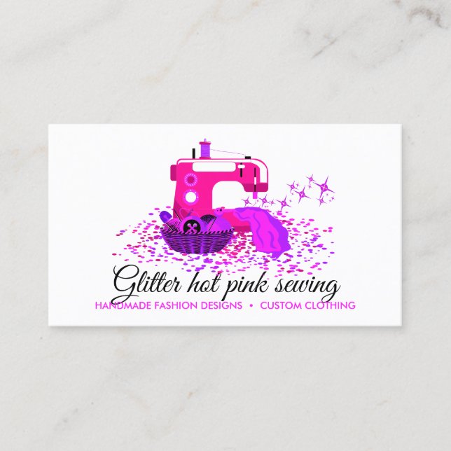 Sewing Machine Seamstress Tailor Pink Business Card (Front)