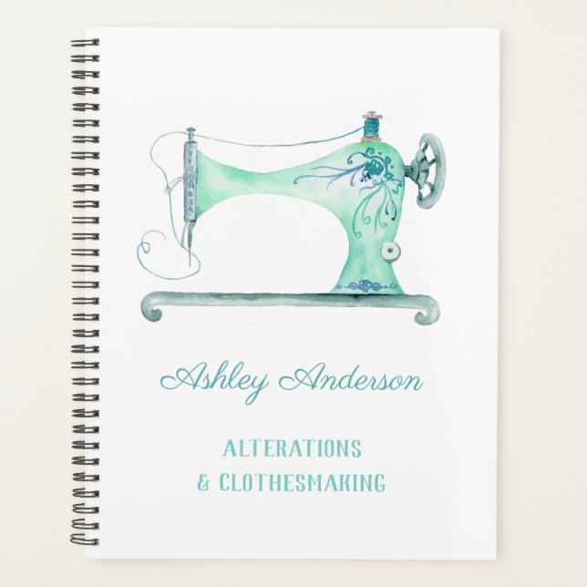 Sewing Machine Seamstress Watercolor Planner (Front)