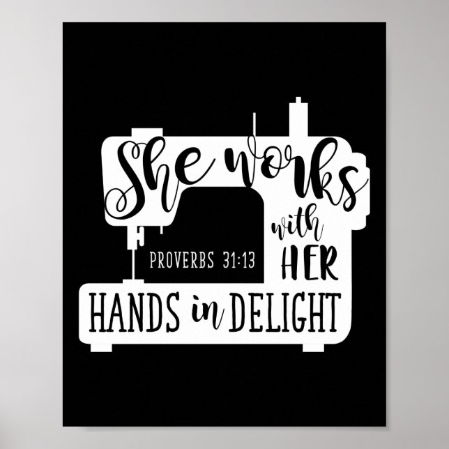 Sewing Machine She Works With Her Hands In Delight Poster (Front)