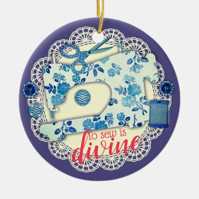 Sewing machine vintage floral Christmas ornament (Front)