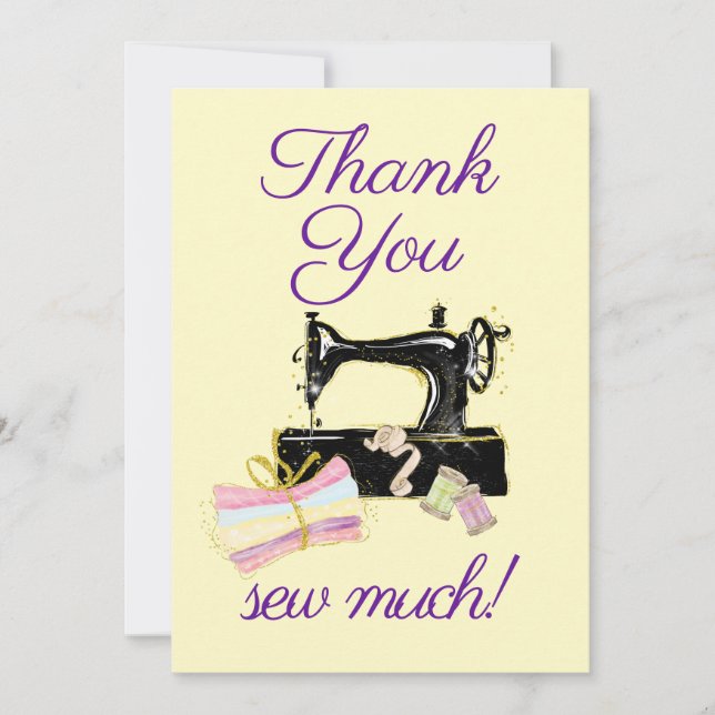 Sewing Machine Vintage Funny Flat Thank You Card (Front)