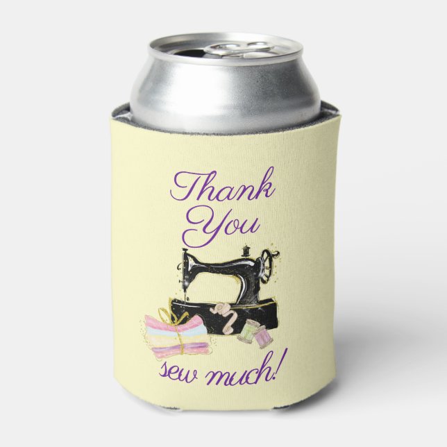 Sewing Machine Vintage Funny Thank You Can Cooler (Can Front)