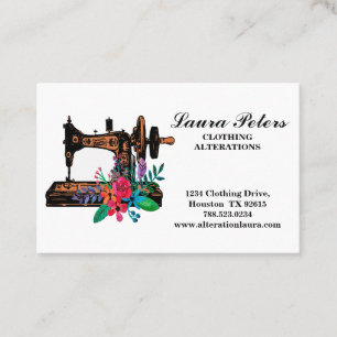 Sewing Machine With Flowers Clothing Alteration Business Card