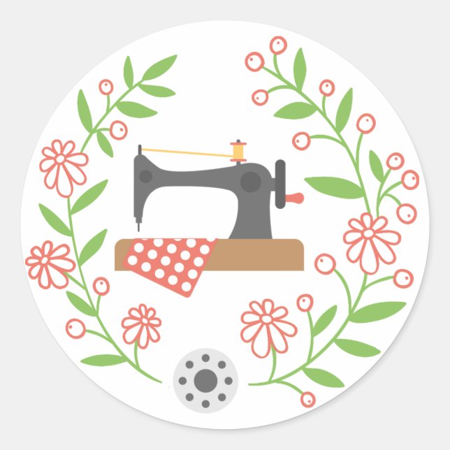 Sewing Machine Wreath Sticker (Front)