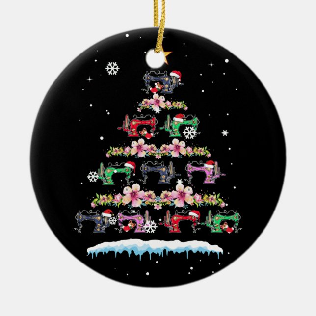 Sewing Machines Christmas Tree Funny Sewing Ceramic Tree Decoration (Front)
