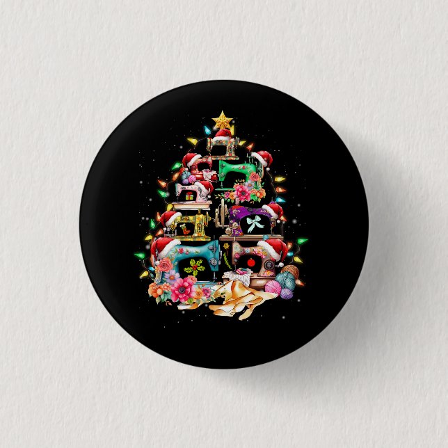 Sewing Machines Christmas Tree Quilt Sewing Lovers 3 Cm Round Badge (Front)