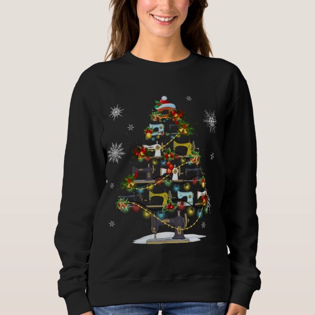 Sewing Machines Xmas Tree Lights Quilters Christma Sweatshirt (Front)