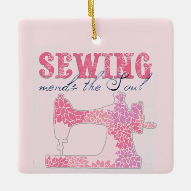 Sewing Mends the Soul Ceramic Tree Decoration (Front)