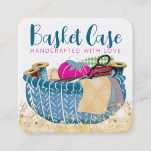 Sewing notions basket seamstress fabric crafts squ square business card