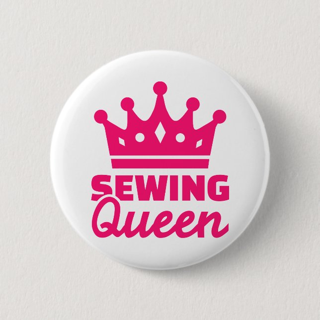 Sewing queen 6 cm round badge (Front)