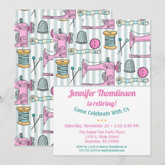 Sewing Retirement Party Invitation Pink