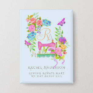 Sewing Ribbon Floral Monogram Blue