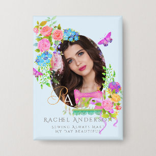 Sewing Ribbon Floral Monogram Photo Blue