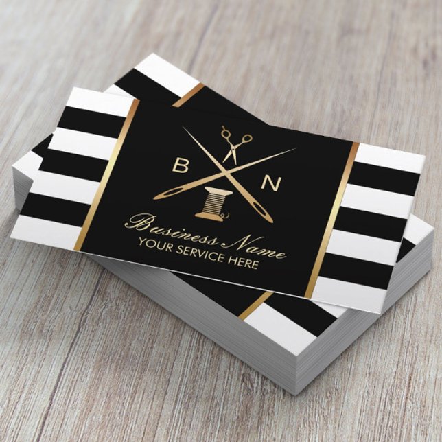 Sewing Seamstress Gold Thread & Needles Modern Business Card (Creator Uploaded)