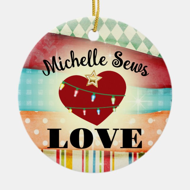 sewing seamstress love personalised Christmas Ceramic Tree Decoration (Front)