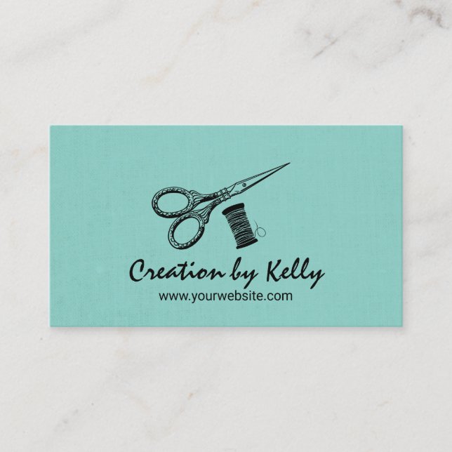 Sewing Seamstress Needles & Threads Vintage Teal Business Card (Front)
