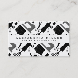 Sewing Seamstress Pattern   Black White & Gray Business Card