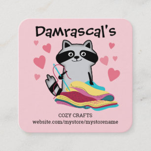 Sewing seamstress quilter quilting cute racoon square business card
