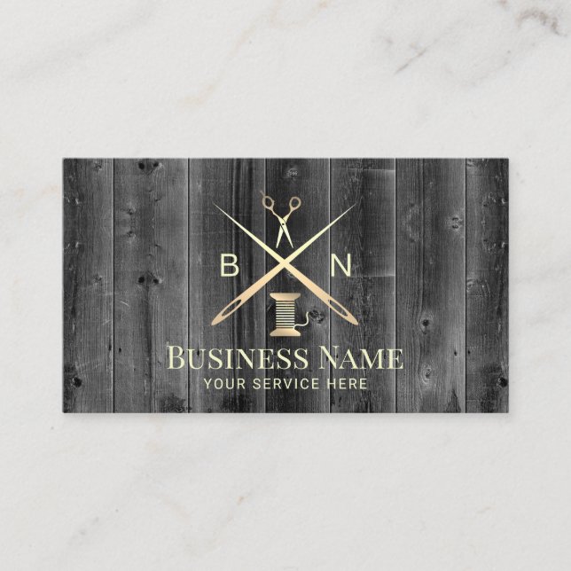 Sewing Seamstress Thread & Needles Vintage Wood Business Card (Front)