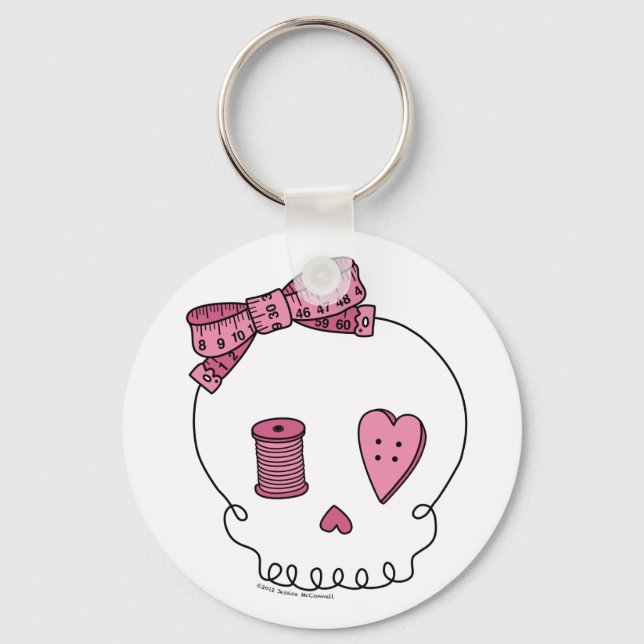 Sewing Skull (Pink) Key Ring (Front)