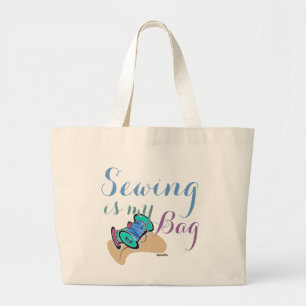 SEWING STITCHING THREAD GRAPHICS ART LARGE TOTE BAG