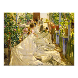 Sewing the Sail by Joaquin Sorolla Photo Print