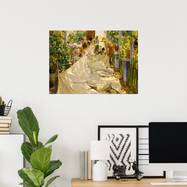 Sewing the Sail by Joaquin Sorolla Poster (Home Office)