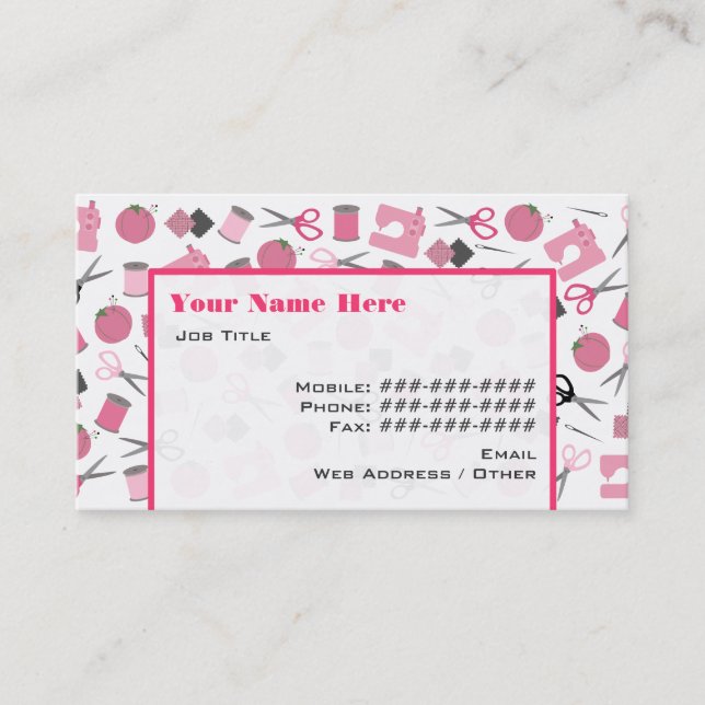 Sewing Themed Business Card (Pink) (Front)