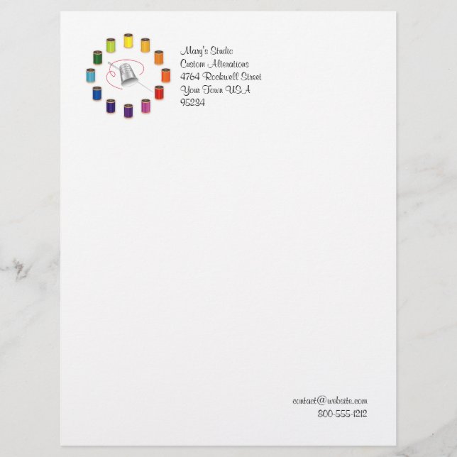 Sewing Thimble, Needle and Threads Custom Letterhead (Front)