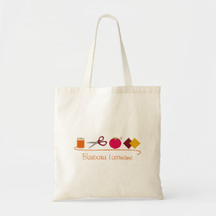 Sewing - Thread, Scissors, Pin Cushion, Fabric Tote Bag