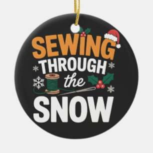 Sewing Through the Snow Funny Christmas Quilt Ceramic Tree Decoration