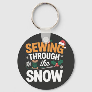 Sewing Through the Snow Funny Christmas Quilt Key Ring