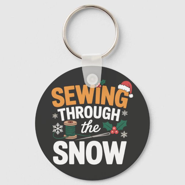 Sewing Through the Snow Funny Christmas Quilt Key Ring (Front)
