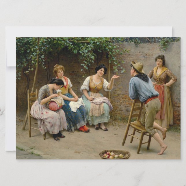 Sewing Women and a Boy Having a Friendly Chat Card (Front)