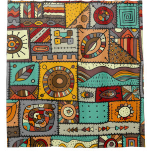 Sewn pieces of fabric in a patchwork style. Ethnic Shower Curtain