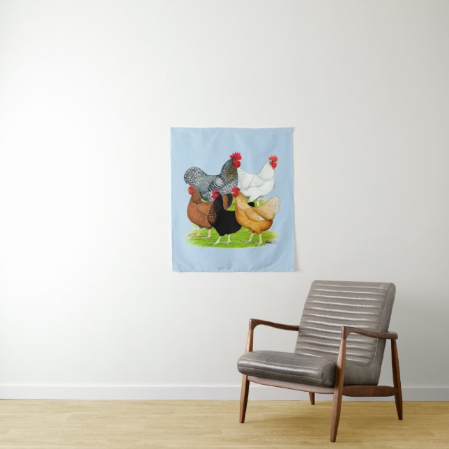 Sex-linked Chickens Quintet Tapestry (In Situ)