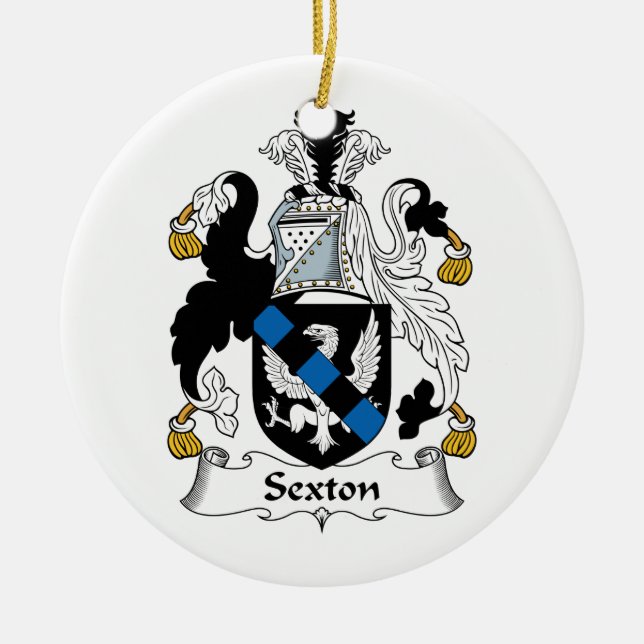 Sexton Family Crest Ceramic Tree Decoration (Front)