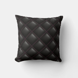 Sexy Black Leather Hot Pink Quilted Square Pattern Cushion