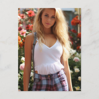 Sexy Blonde in Plaid Postcard